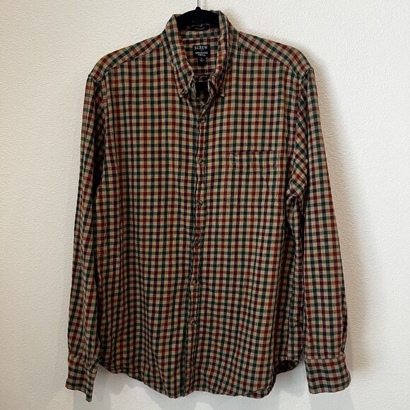 J Crew Mens Sz L  Brushed Twill Plaid Button Down Long Sleeve Shirt - Picture 1 of 6